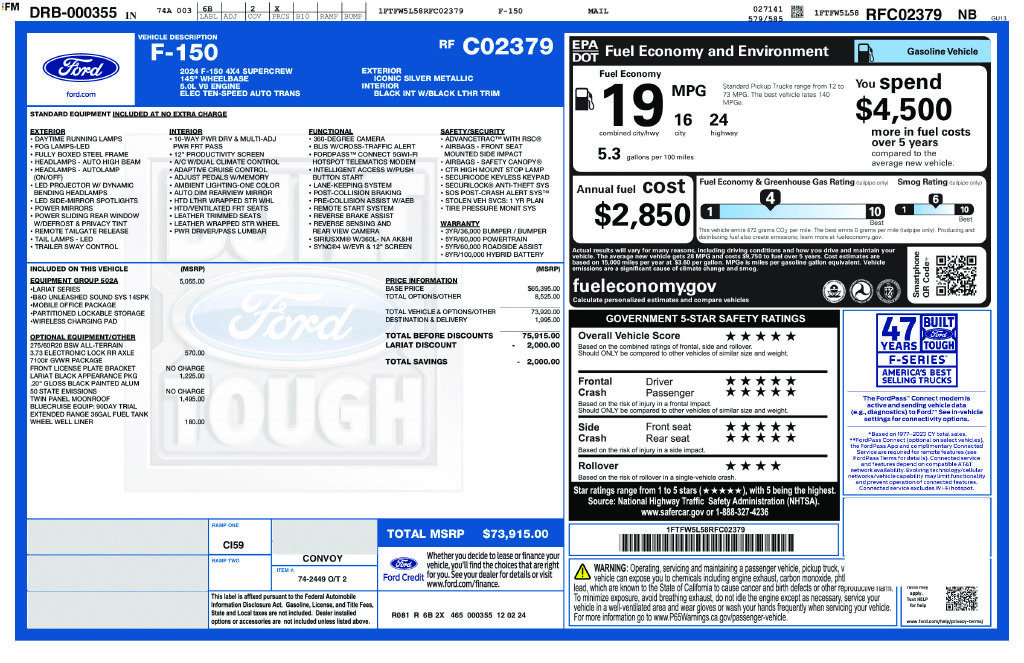 New 2024 Ford F150 Lariat w/ Equipment Group 502A High