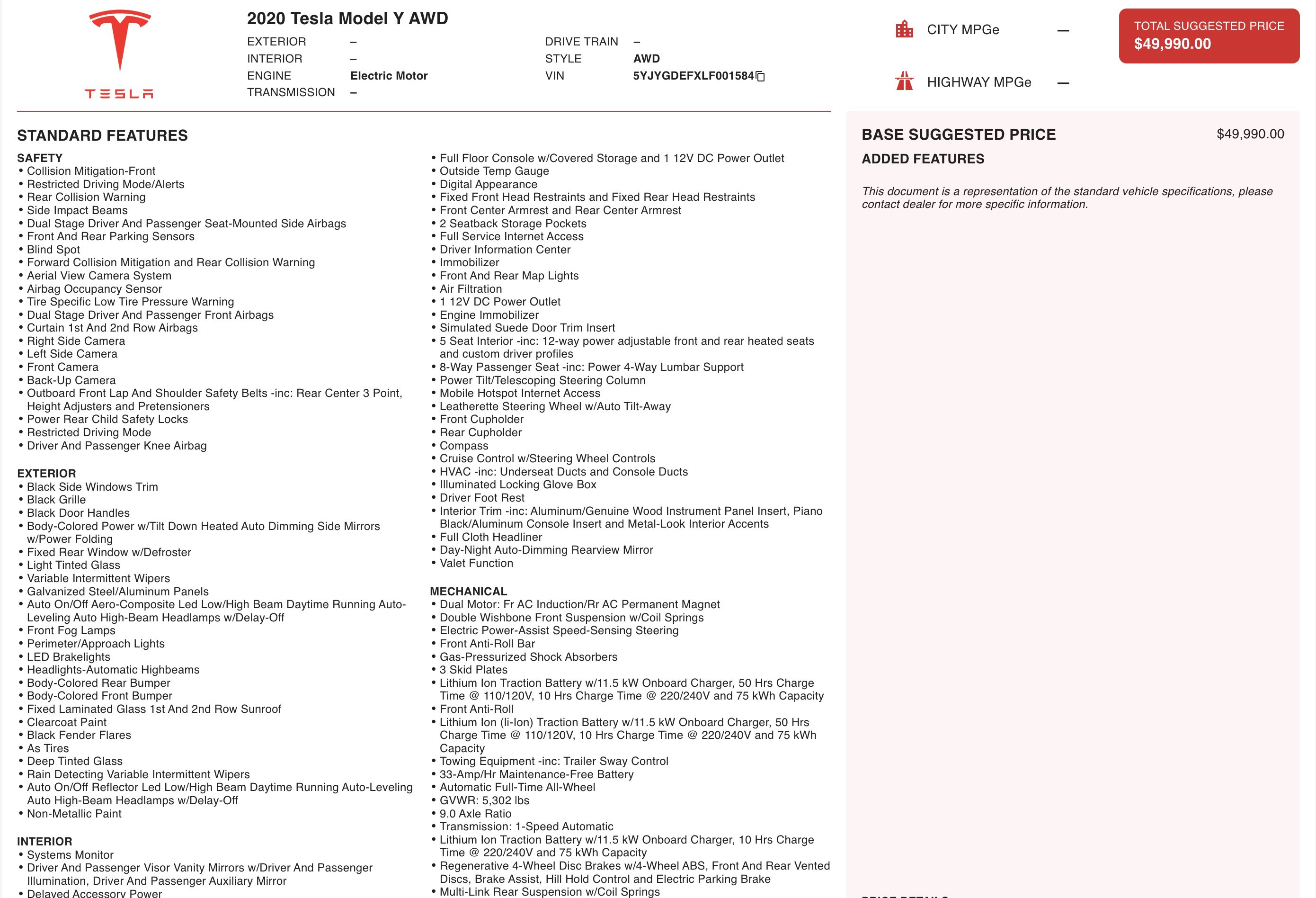 2020 Tesla Model Y Long Range