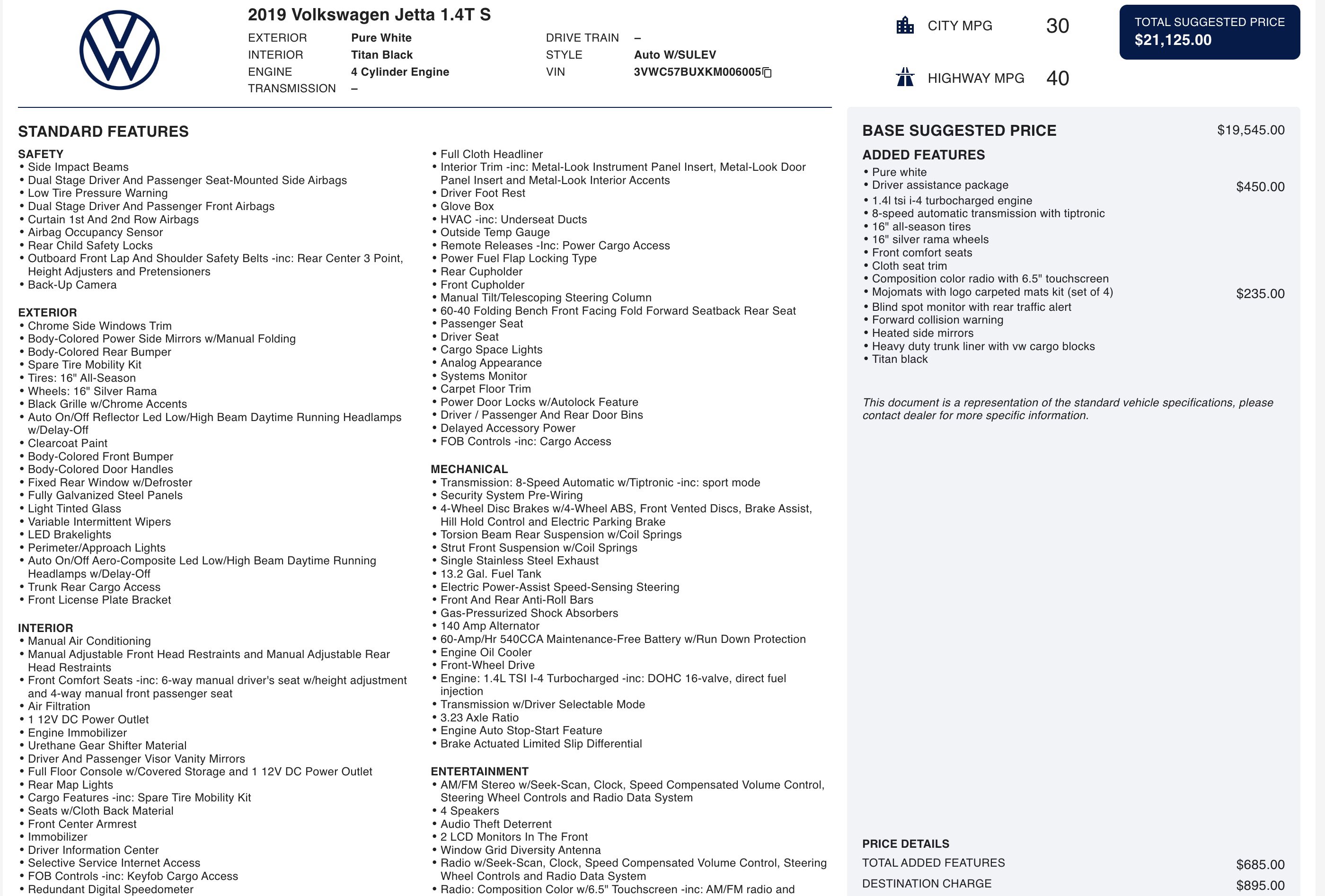 2019 Volkswagen Jetta S