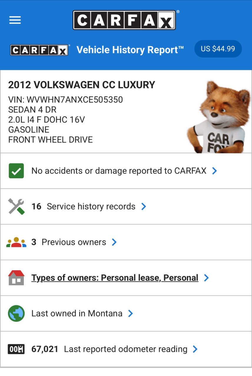 2012 Volkswagen CC Lux Limited