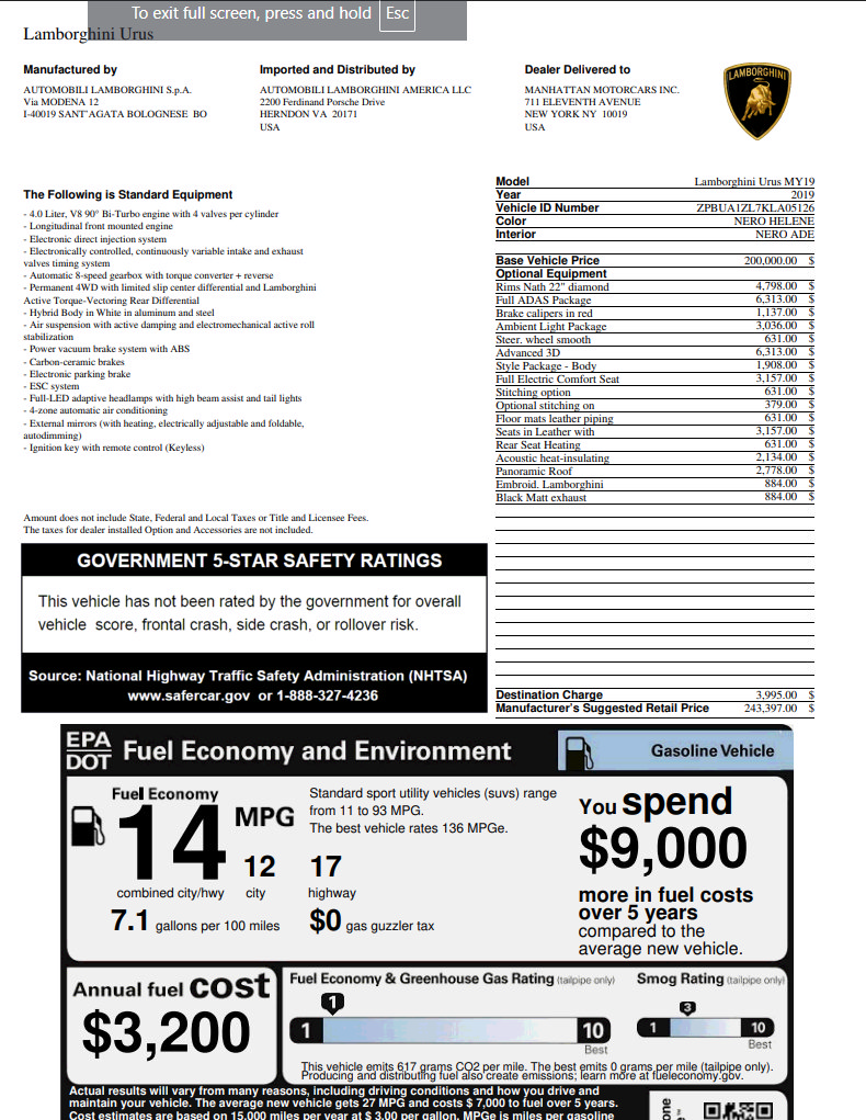 Used 2019 Lamborghini Urus