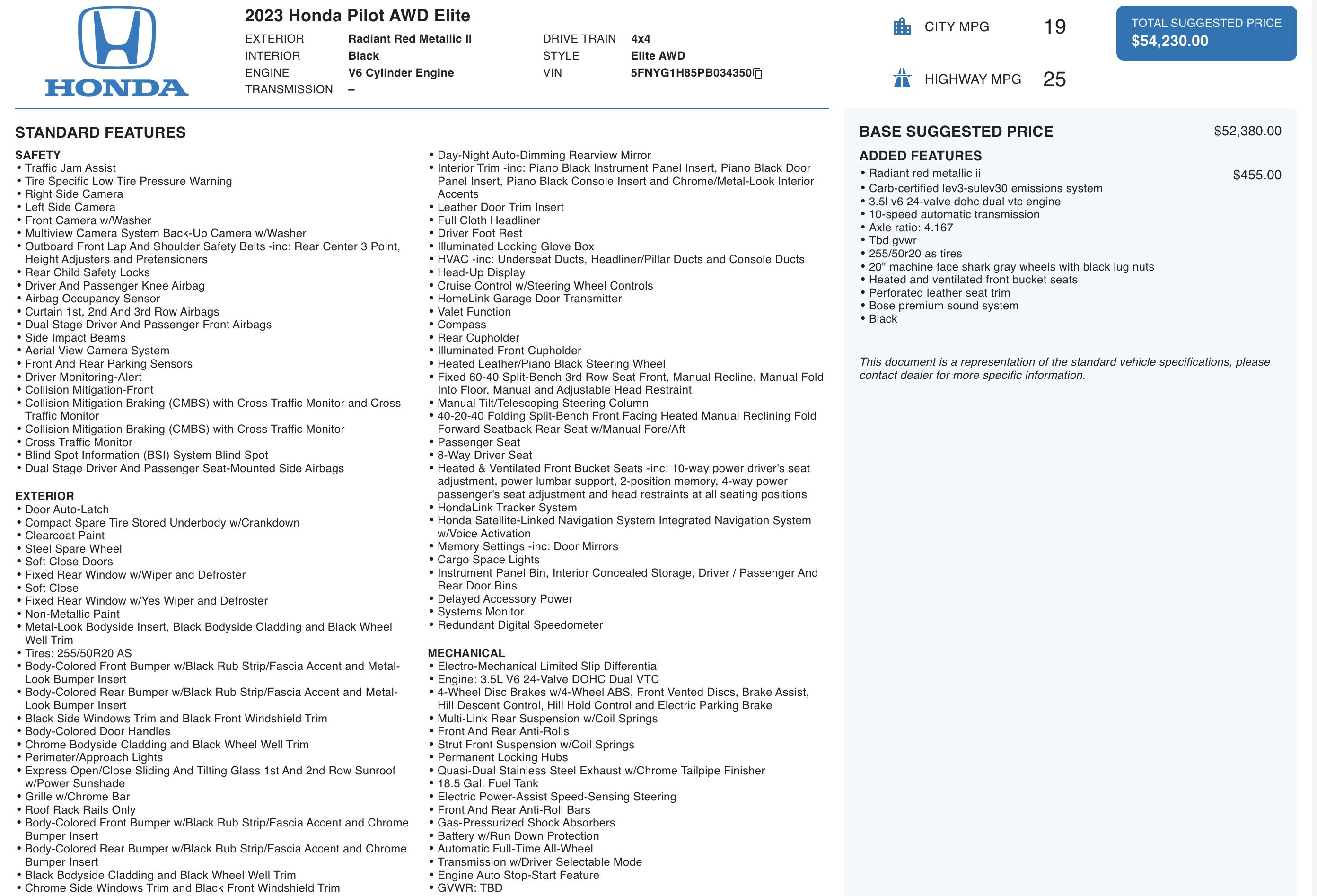 2023 Honda Pilot Elite