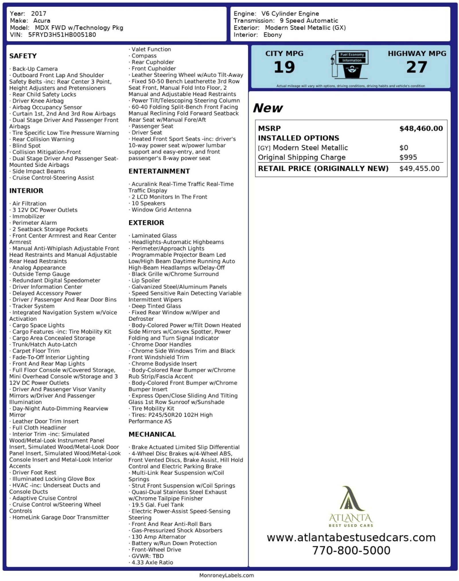 2017 Acura MDX FWD w/ Technology Package