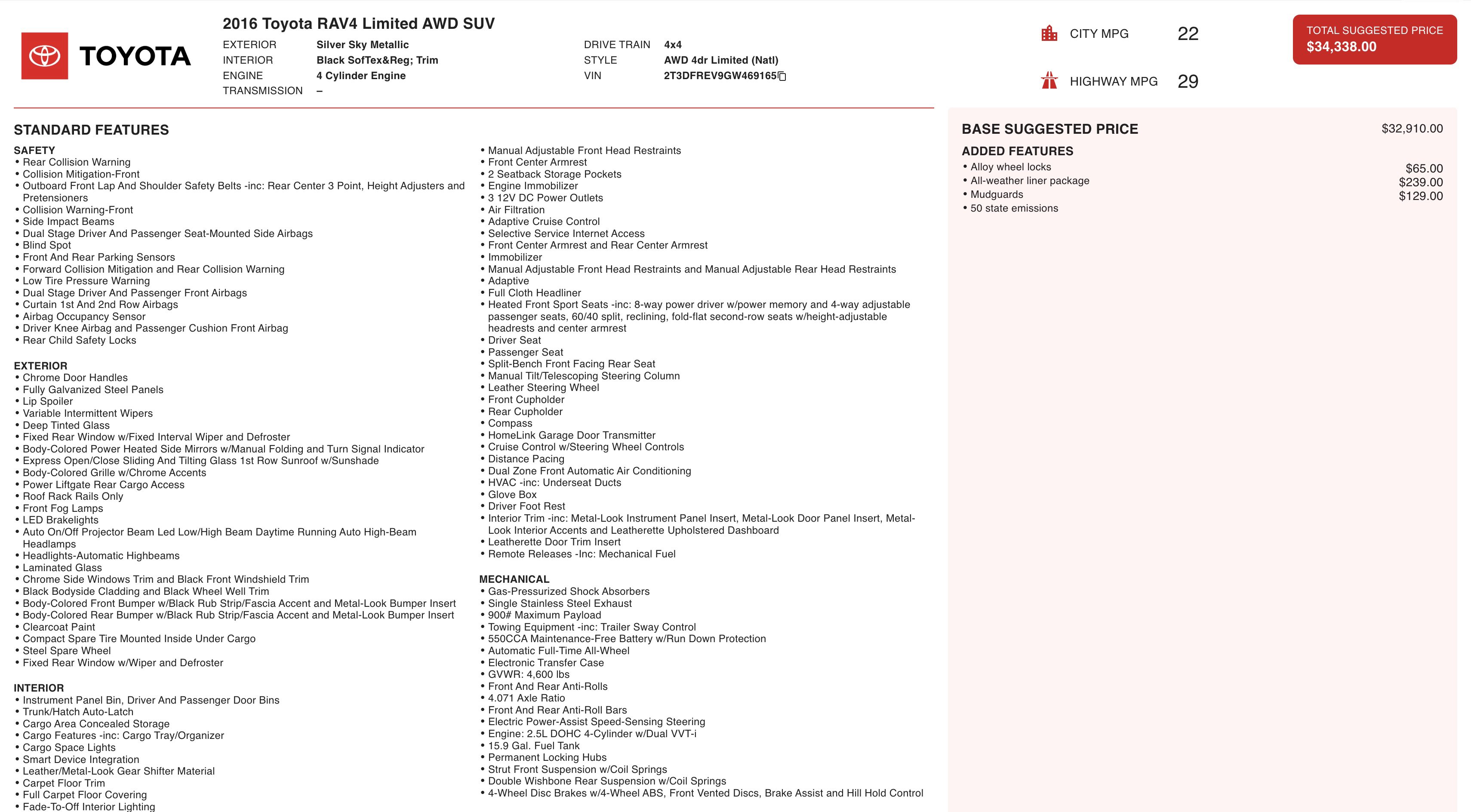 2016 Toyota Rav4 Limited