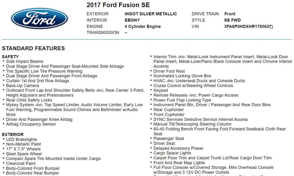 2017 Ford Fusion SE