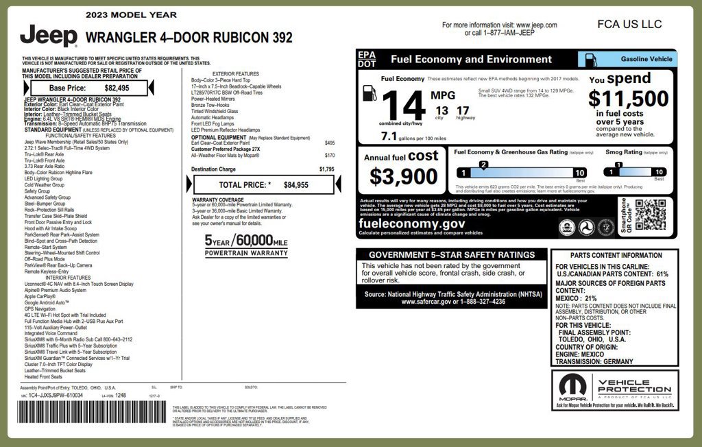 Certified 2023 Jeep Wrangler Unlimited Rubicon 392