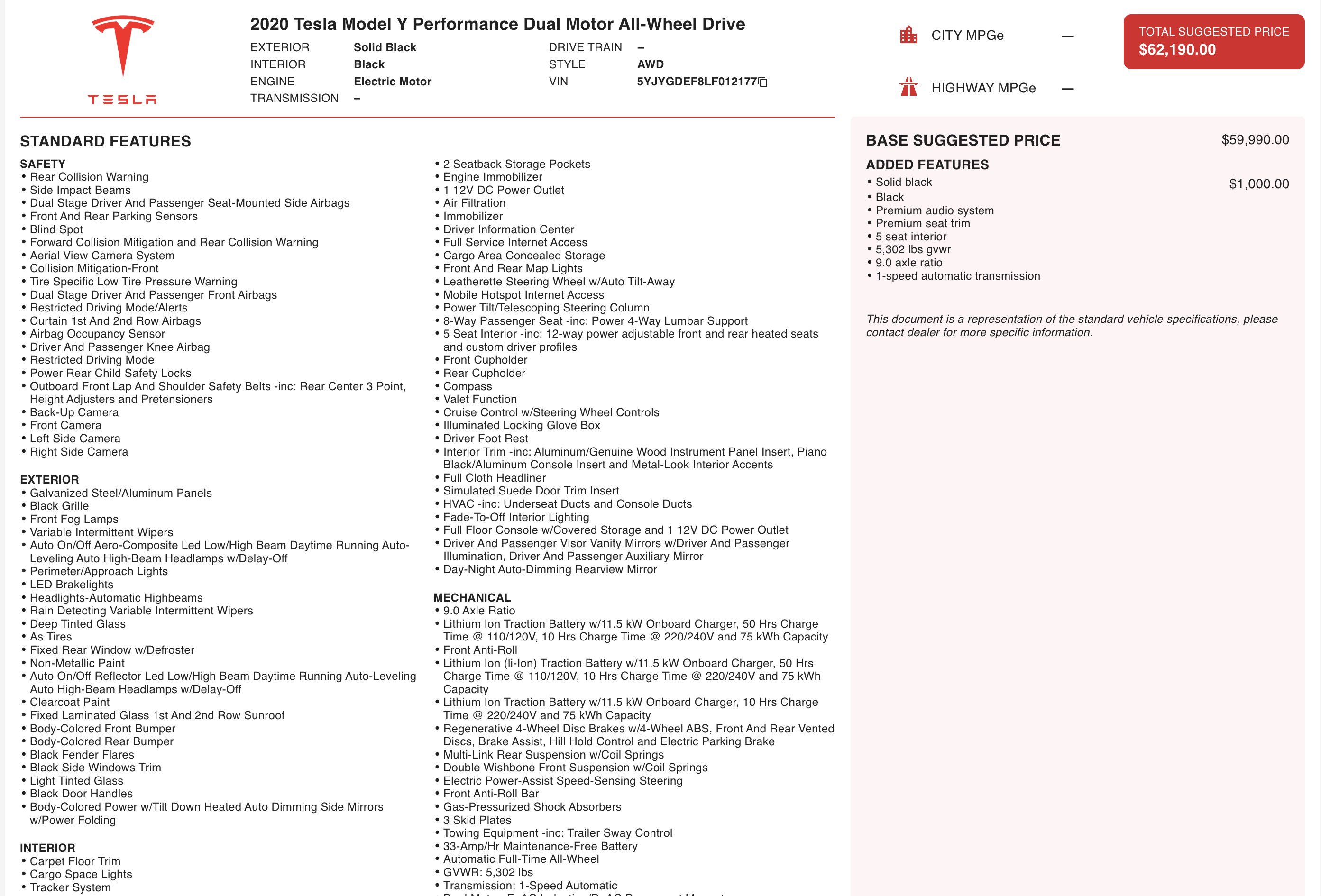 2020 Tesla Model Y Long Range