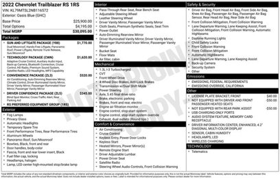 Certified 2022 Chevrolet TrailBlazer RS w/ Sun and Liftgate Package