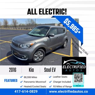 Used 2016 Kia Soul EV + w/ Sun & Fun Package
