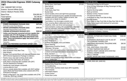 New 2024 Chevrolet Express 3500 w/ Power Convenience Package