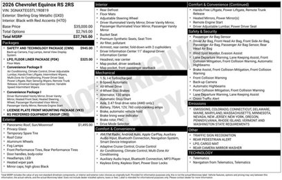 New 2026 Chevrolet Equinox RS w/ Safety and Technology Package