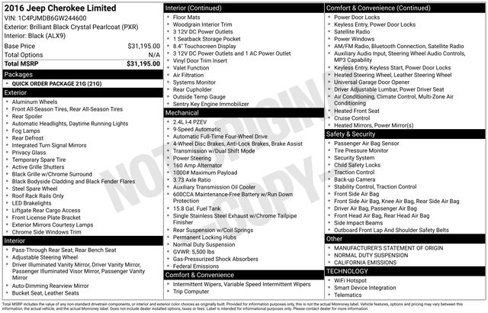 Certified 2016 Jeep Cherokee Limited image 76