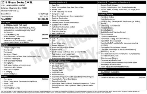 Used 2011 Nissan Sentra 2.0 SL w/ SL Special Value Pkg image 6