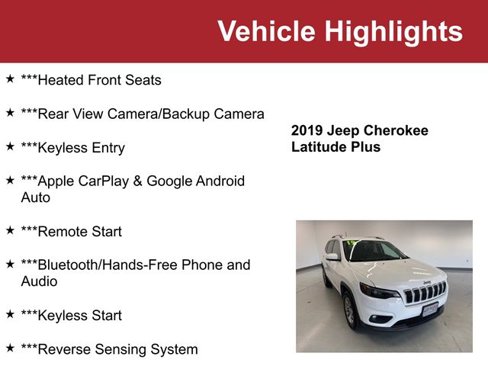 Used 2019 Jeep Cherokee Latitude Plus w/ Cold Weather Group image 2