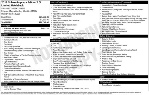 Used 2019 Subaru Impreza 2.0i Limited w/ Popular Package #2 image 31