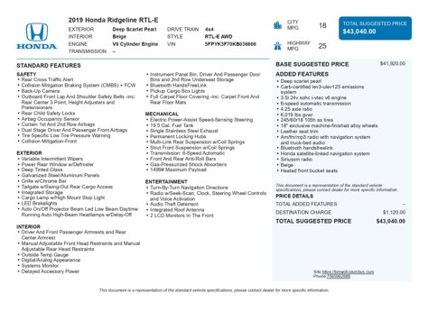 Used 2019 Honda Ridgeline RTL-E image 44