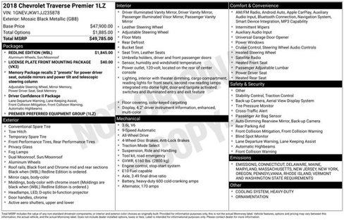 Used 2018 Chevrolet Traverse Premier w/ Redline Edition image 79