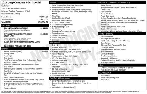 Certified 2021 Jeep Compass 80th Special Edition w/ Sun and Sound Group image 10