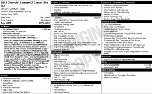 Used 2012 Chevrolet Camaro LT w/ RS Package image 36