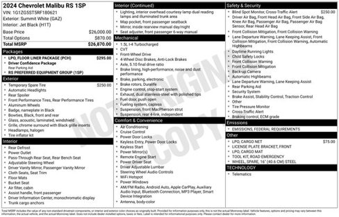 Certified 2024 Chevrolet Malibu RS w/ LPO, Floor Liner Package image 34