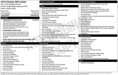 Used 2016 Chrysler 200 Limited w/ Anniversary Edition image 1