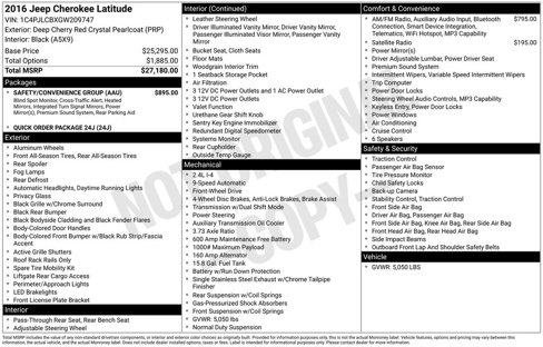 Used 2016 Jeep Cherokee Latitude w/ Safety/Convenience Group image 2