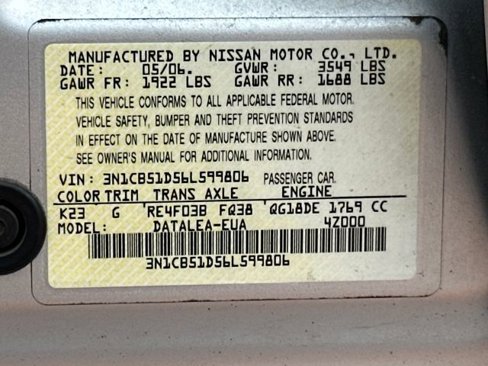 Used 2006 Nissan Sentra 1.8 S w/ (S04) 1.8S Special Editto Pkg image 32