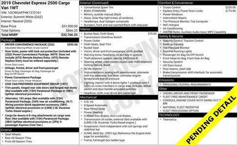 Used 2019 Chevrolet Express 2500 w/ Driver Convenience Package image 1
