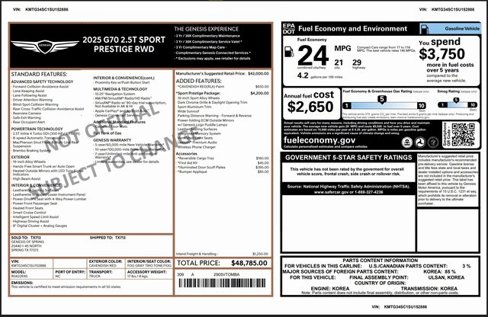 Certified 2025 Genesis G70 2.5T w/ Sport Prestige Package image 3
