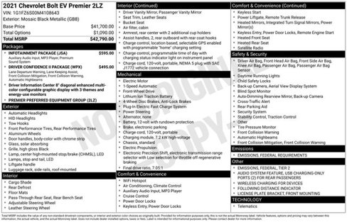Used 2021 Chevrolet Bolt Premier w/ Infotainment Package image 5