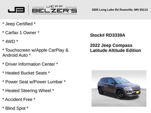 Certified 2022 Jeep Compass Altitude w/ Convenience Group image 2