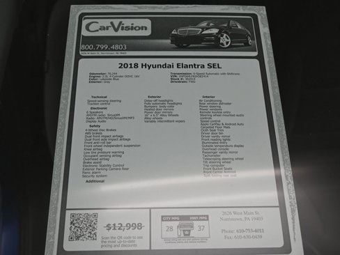 Used 2018 Hyundai Elantra SEL image 33