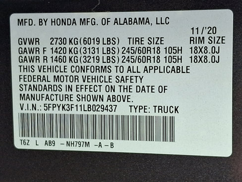 Certified 2020 Honda Ridgeline Sport image 30
