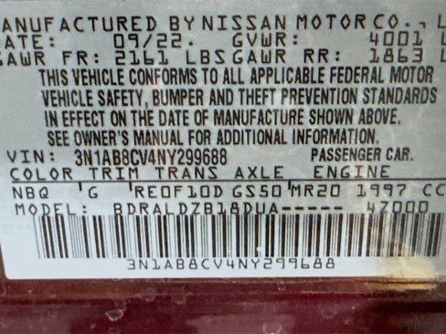 Used 2022 Nissan Sentra SV w/ Trunk Package image 12