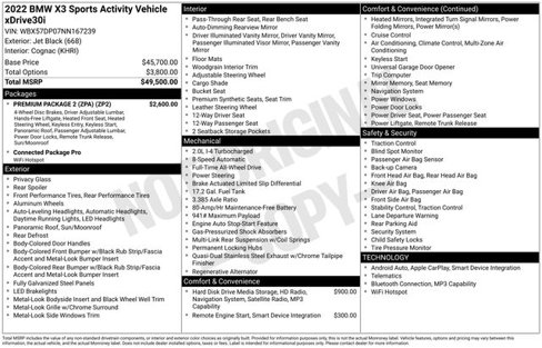 Certified 2022 BMW X3 xDrive30i w/ Premium Package 2 (ZPA) image 42
