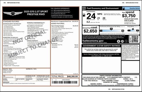 Certified 2025 Genesis G70 2.5T w/ Sport Prestige Package image 3