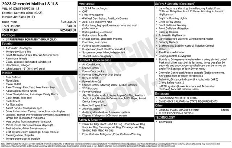 Used 2023 Chevrolet Malibu LS image 1