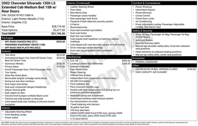Used 2002 Chevrolet Silverado 1500 LS w/ Off-Road Chassis Pkg image 1