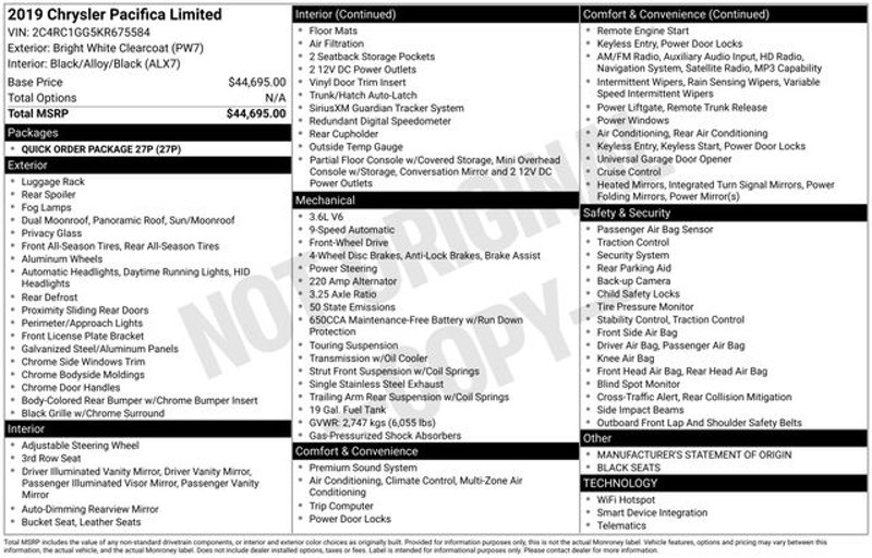 Used 2019 Chrysler Pacifica Limited image 1