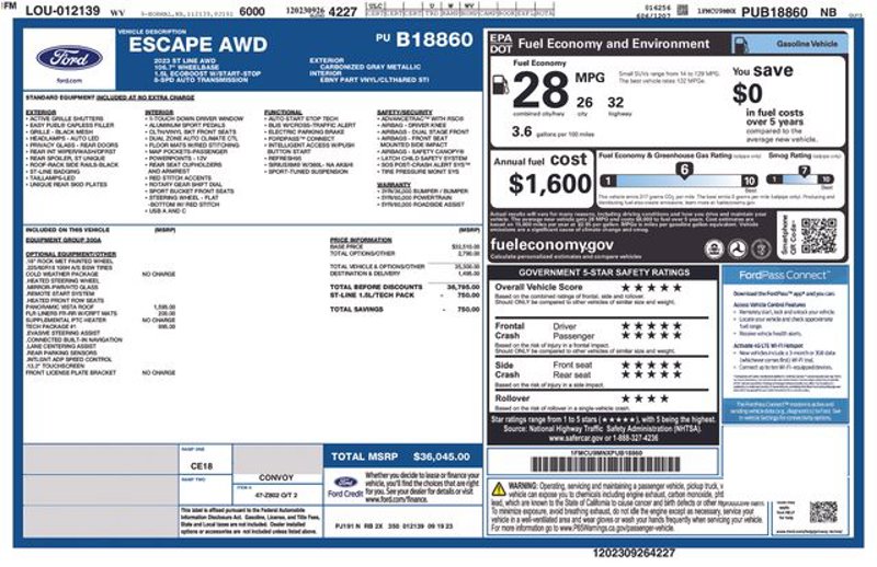 Used 2023 Ford Escape ST-Line w/ Tech Pack #1 image 1