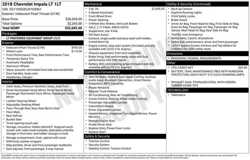 Used 2018 Chevrolet Impala LT image 1