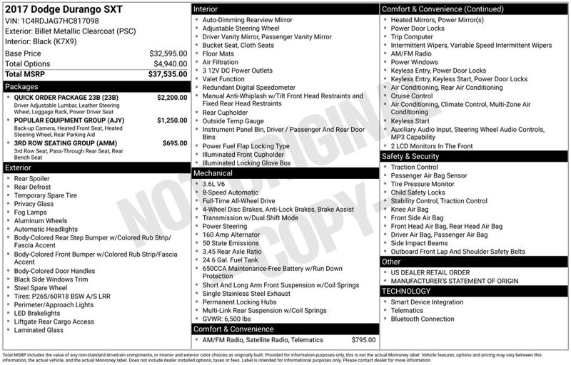 Used 2017 Dodge Durango SXT w/ Quick Order Package 23B image 1