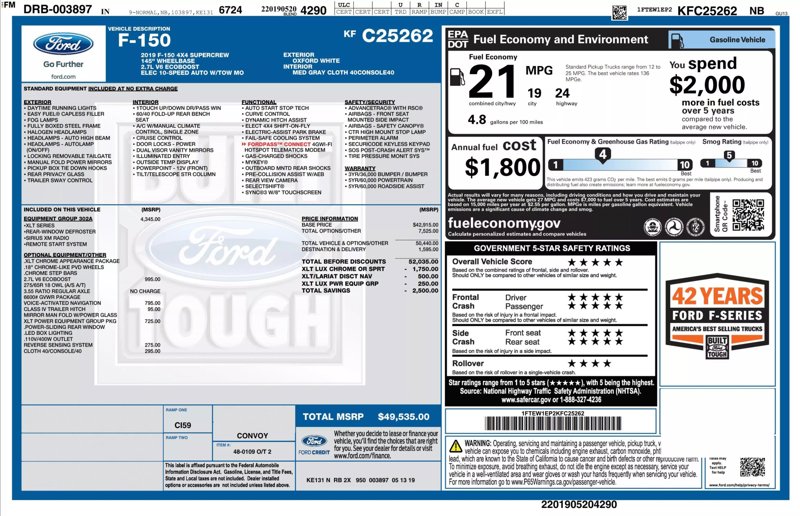 Used 2019 Ford F150 XLT w/ Equipment Group 302A Luxury image 1