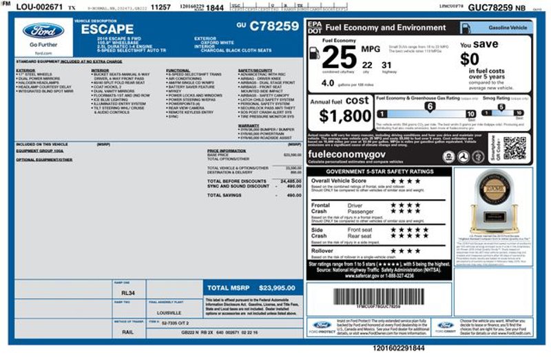 Used 2016 Ford Escape S image 1