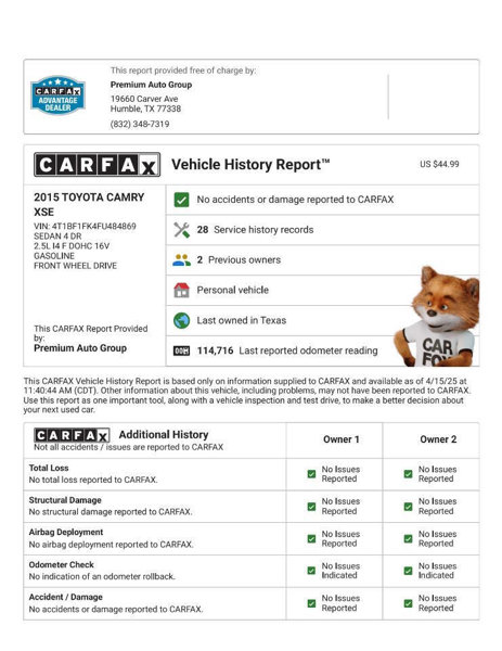 Used 2015 Toyota Camry XSE image 1