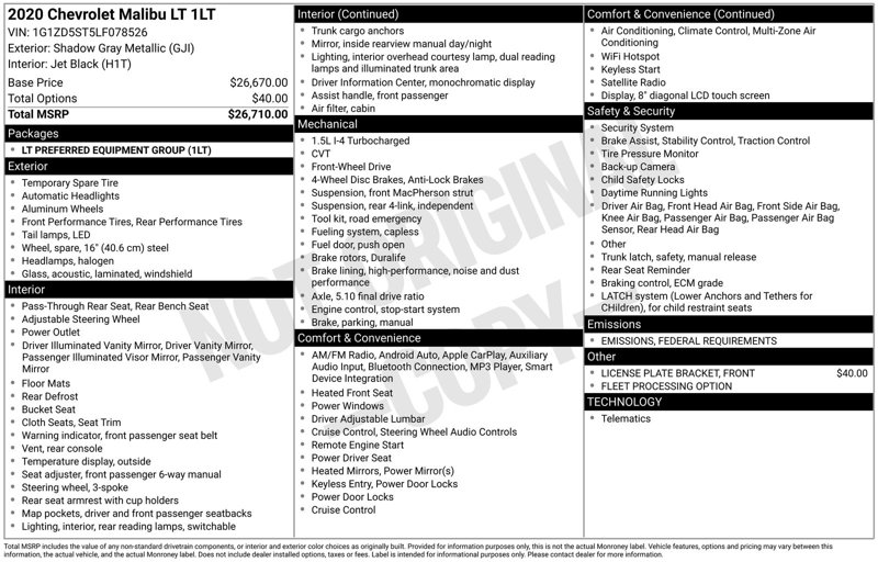 Used 2020 Chevrolet Malibu LT image 1