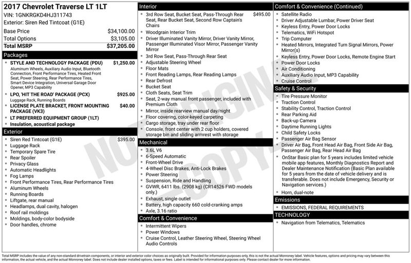 Used 2017 Chevrolet Traverse LT w/ Style and Technology Package image 1