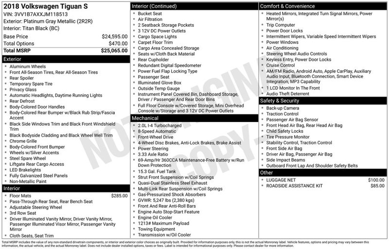 Used 2018 Volkswagen Tiguan S image 1