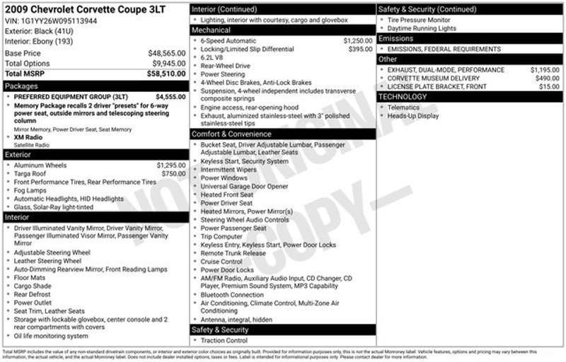Used 2009 Chevrolet Corvette Coupe w/ Preferred Equipment Group image 1