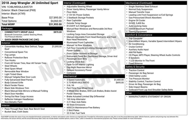 Used 2018 Jeep Wrangler Unlimited Sport w/ Connectivity Group image 1
